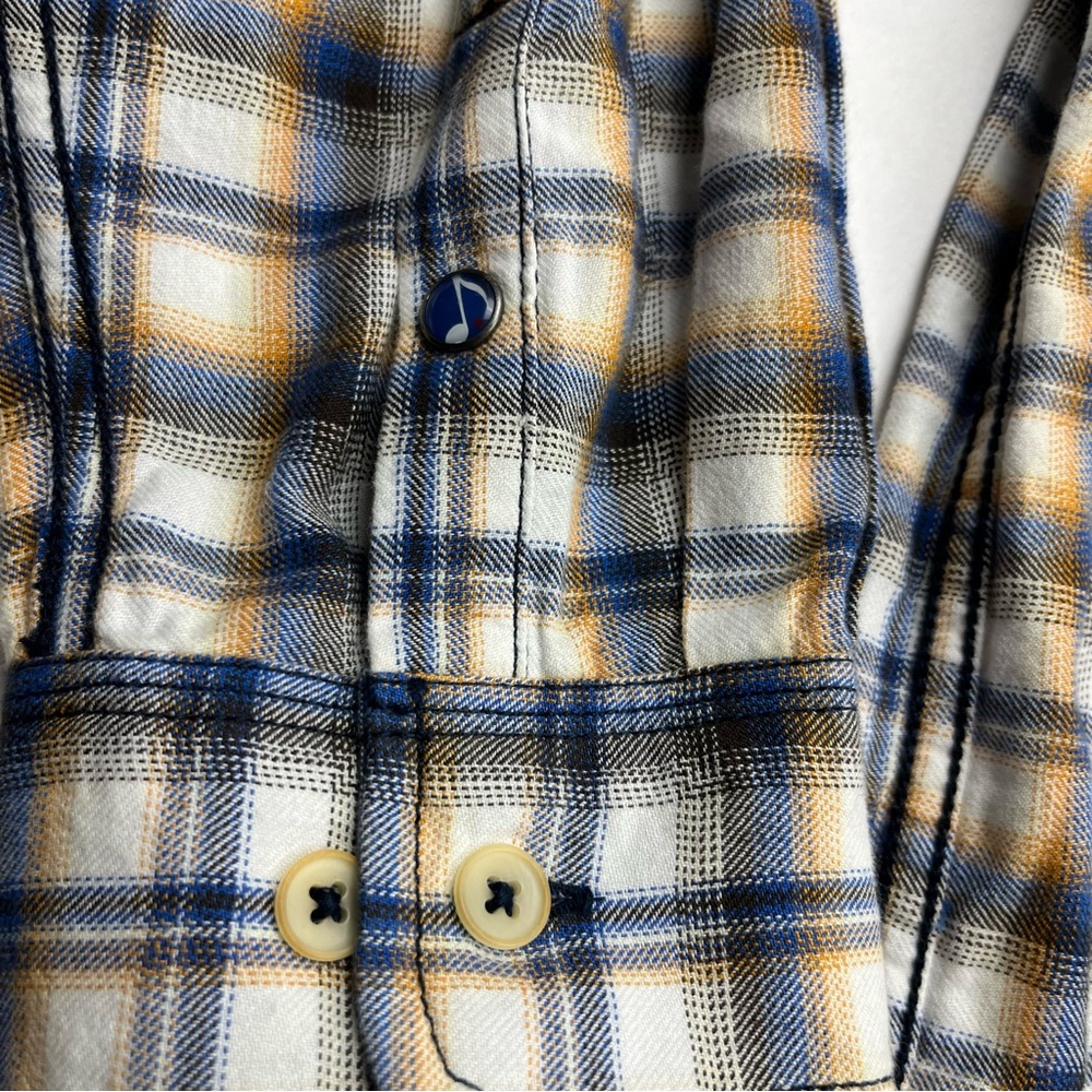 32 Bar Blues Mens Blue Yellow‎ Black White Plaid Long Sleeve Shirt Large *FLAWED - Picture 5 of 14